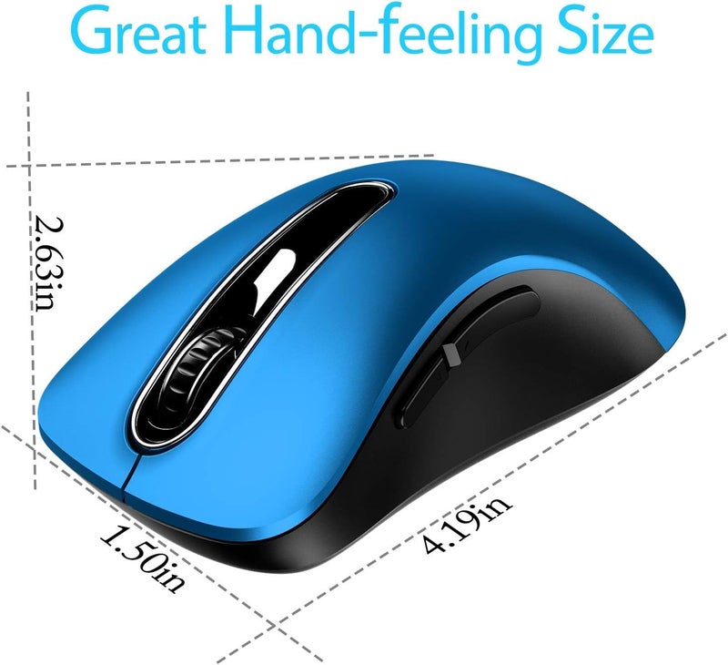 memzuoix 2.4G Portable Wireless Mouse, 1400 DPI Mobile Optical Cordless Mice with USB Receiver for Computer, Laptop, PC, Desktop, MacBook, 5 Buttons, Blue - Image 3